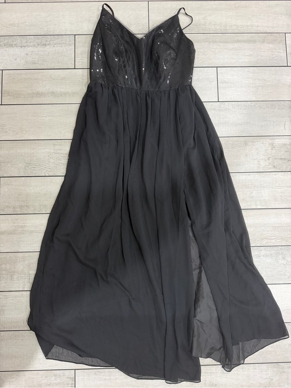 WHIT Black Sequin Bodice Chiffon Maxi Dress